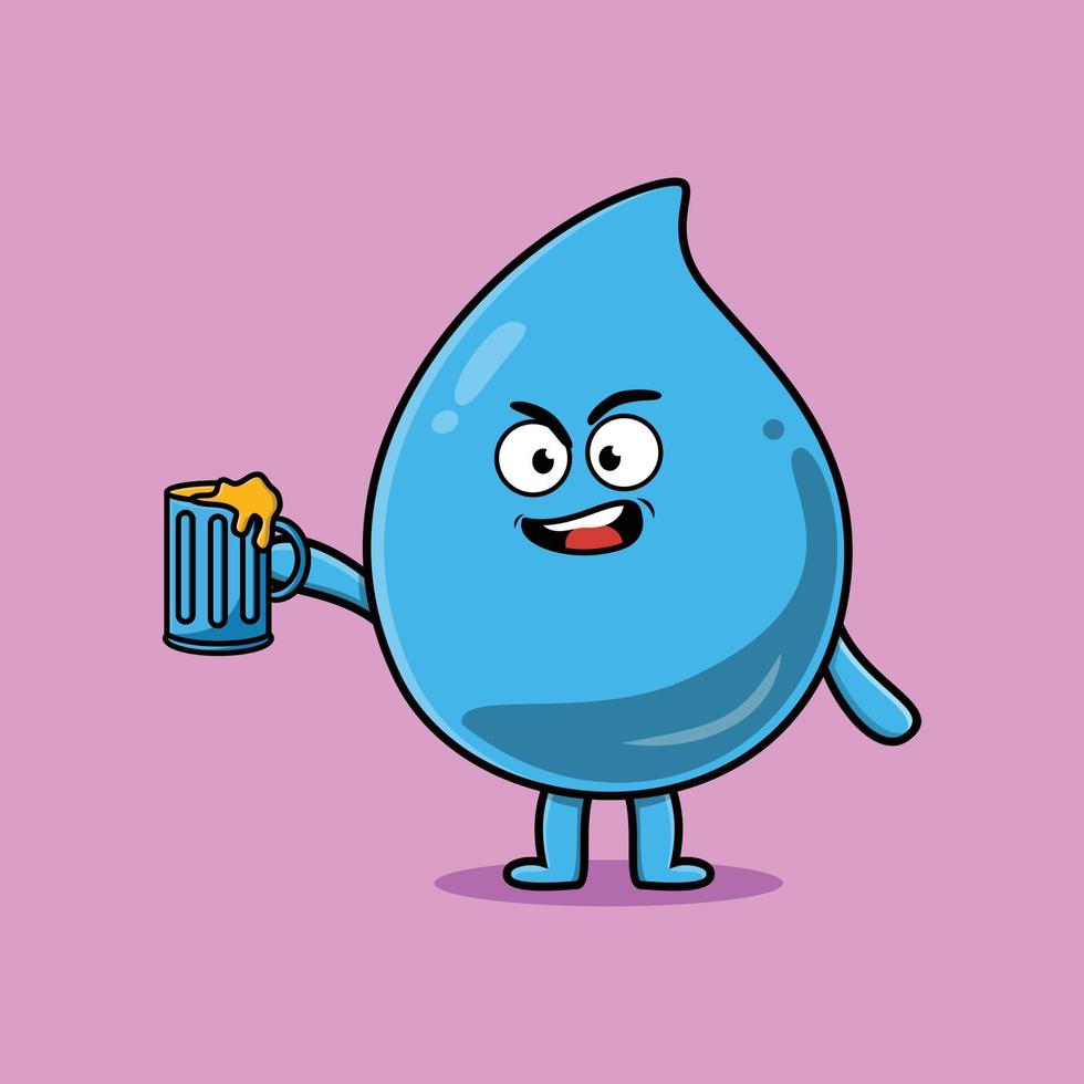 Water drop cartoon mascot with beer glass vector