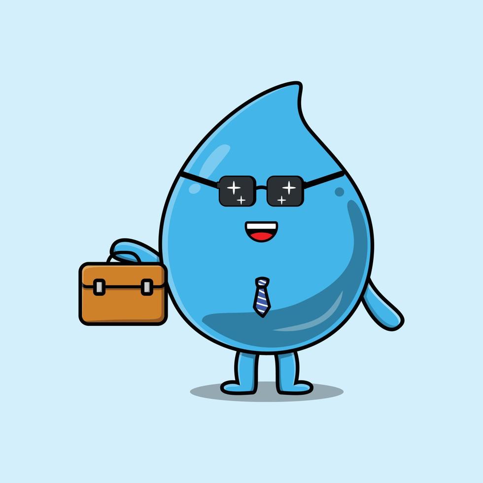 Cute cartoon water drop businessman hold suitcase vector