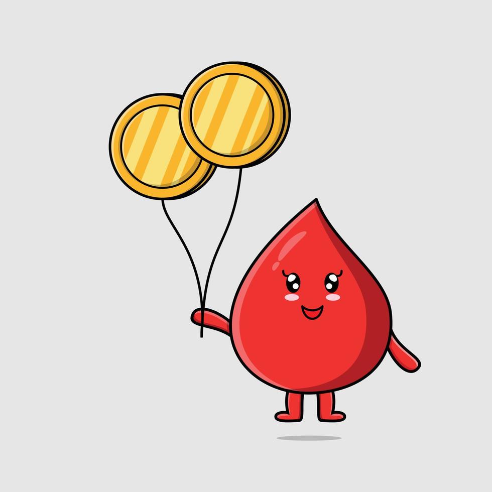 gota de sangre de dibujos animados lindo flotando con moneda de oro vector