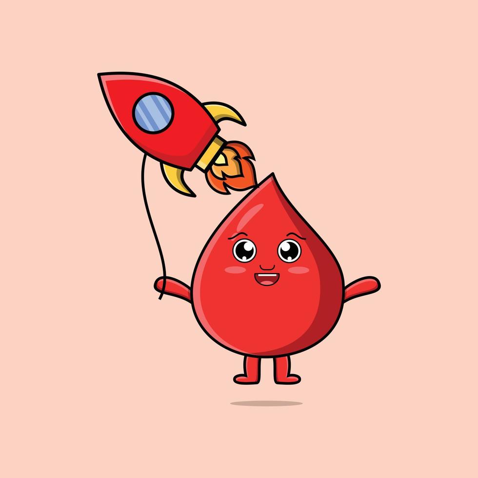 Cute cartoon blood drop floating with rocket vector