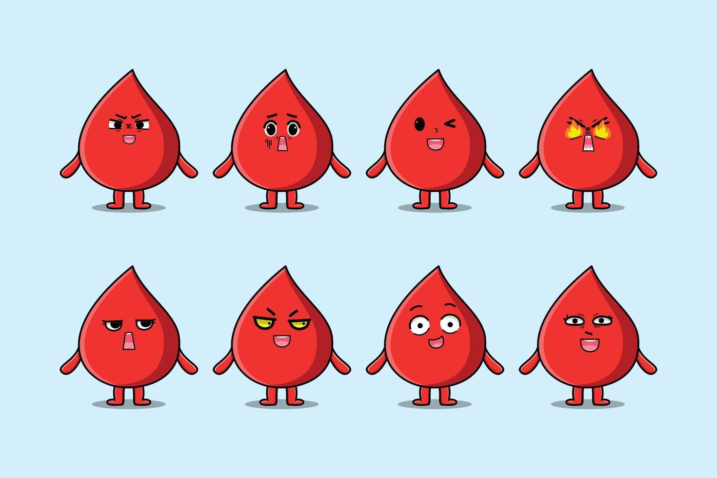 Establecer dibujos animados de gota de sangre kawaii con expresión vector