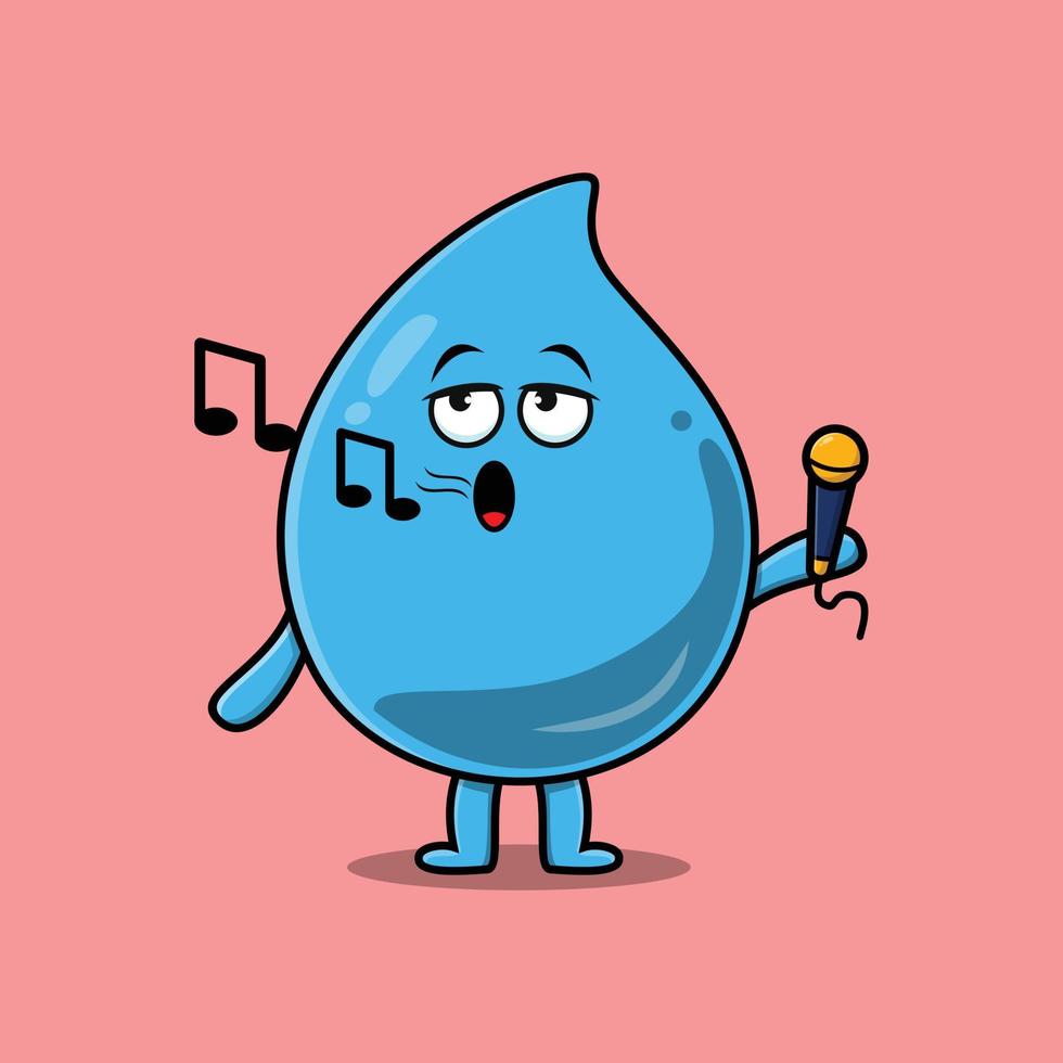 cantante de gota de agua de dibujos animados lindo con micrófono vector