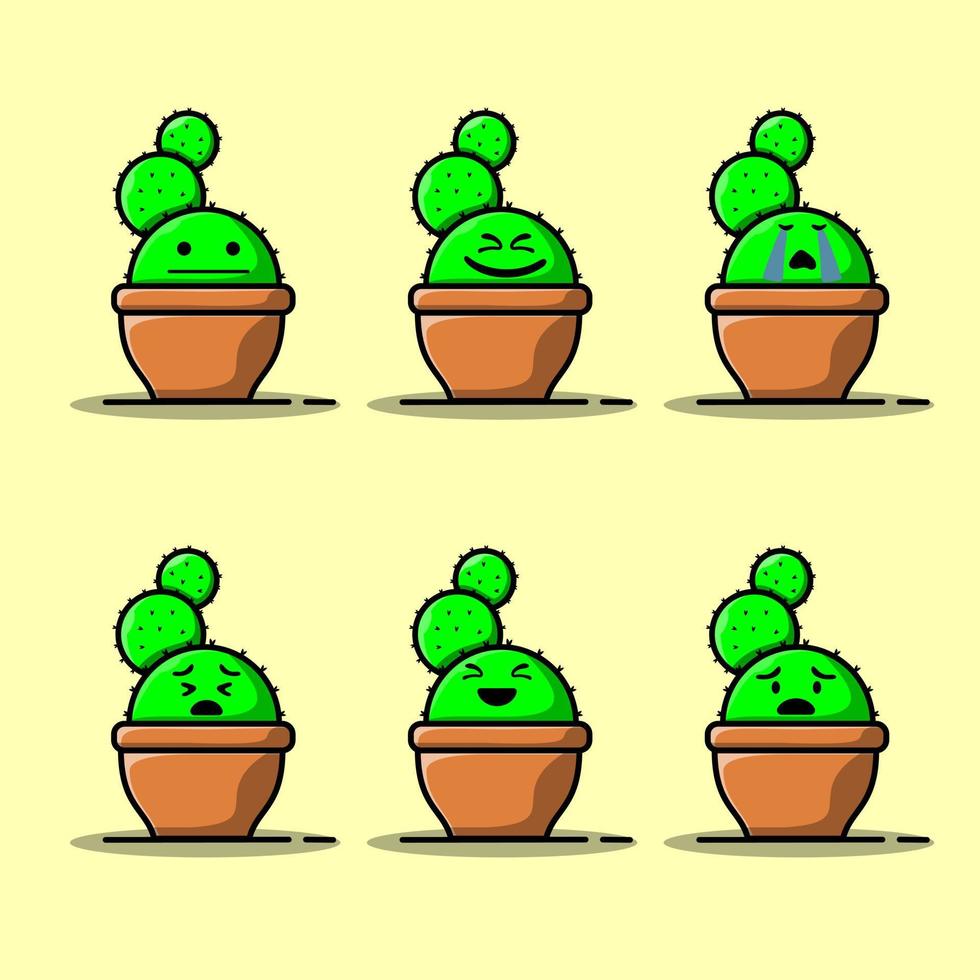 establecer ilustraciones de dibujos animados vectoriales de cactus verde con emociones. colección de personajes de emociones divertidas para niños. personajes de fantasia vector