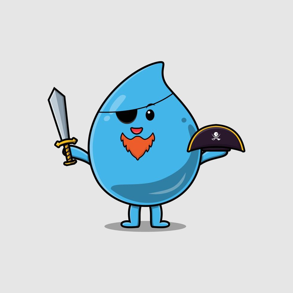 Cute cartoon water drop pirate holding sword vector