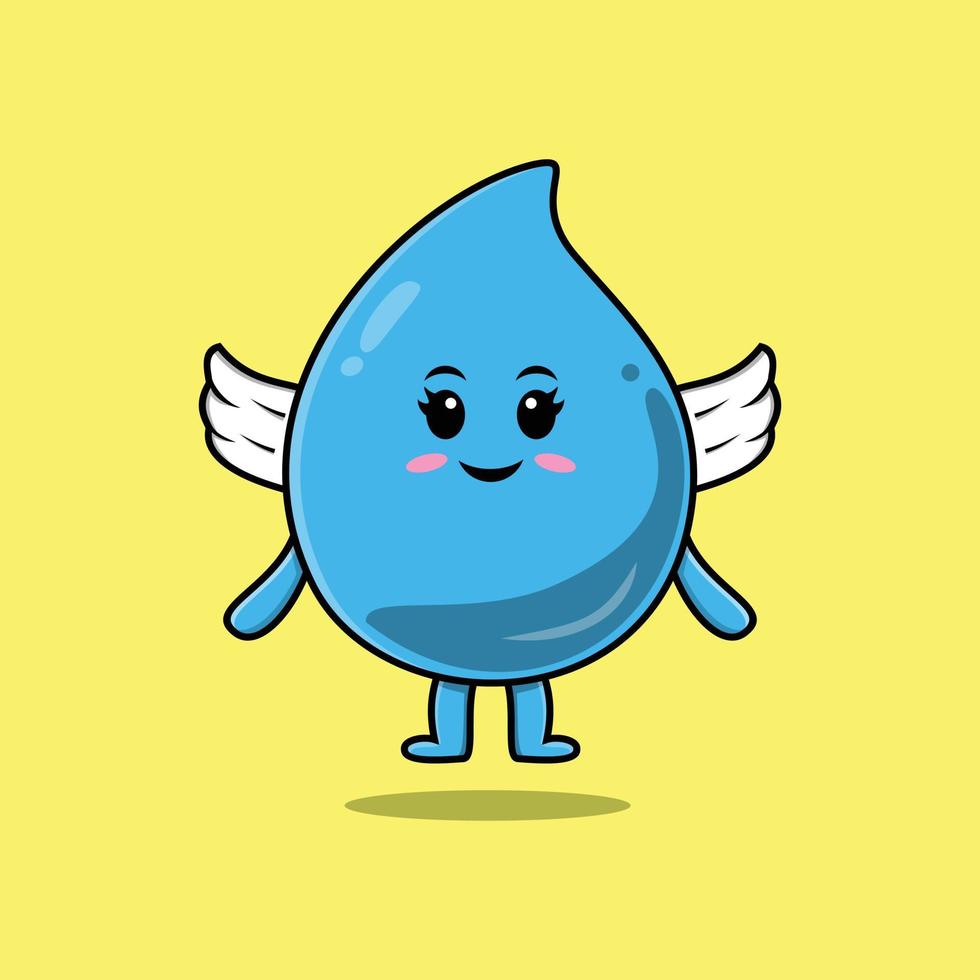 lindo personaje de gota de agua de dibujos animados con alas vector