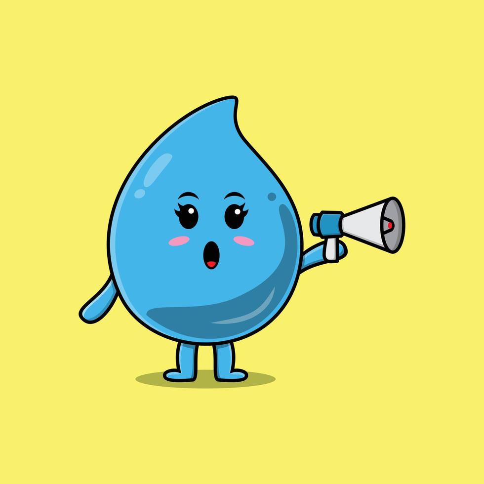 linda gota de agua de dibujos animados habla con megáfono vector