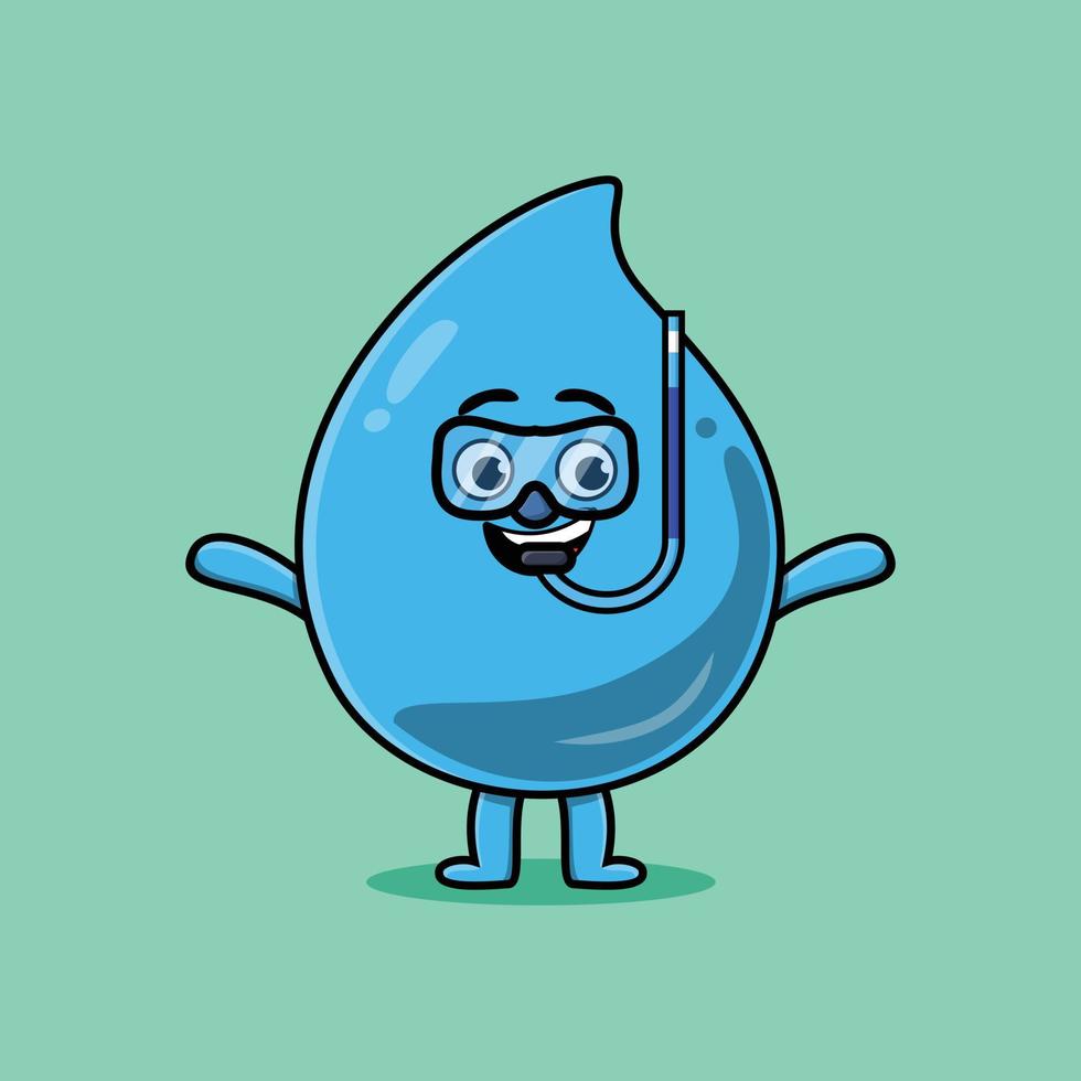 Cute cartoon water drop diver with swimming glass vector