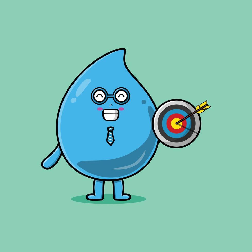 Cute cartoon water drop businessman holding target vector