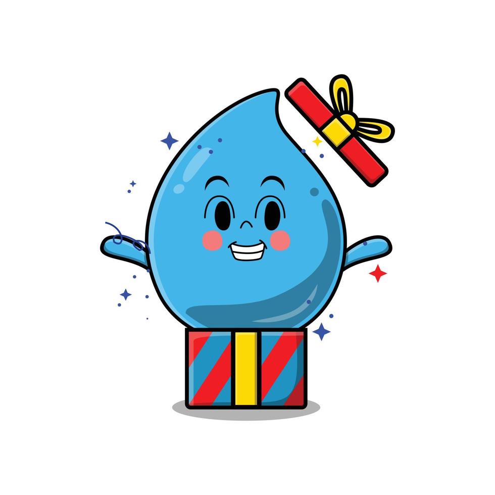 Cute cartoon water drop out from big gift box vector