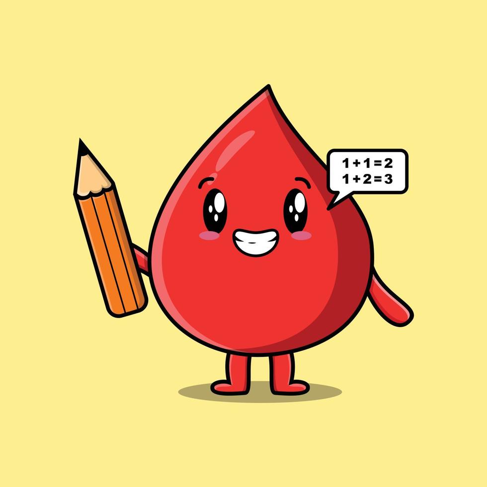 estudiante inteligente de dibujos animados lindo gota de sangre con lápiz vector