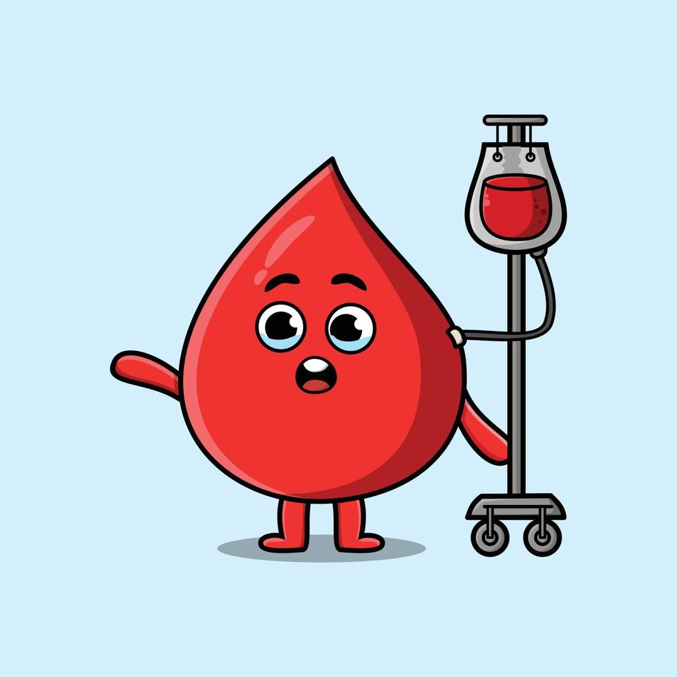 linda gota de sangre de dibujos animados con transfusión de sangre vector