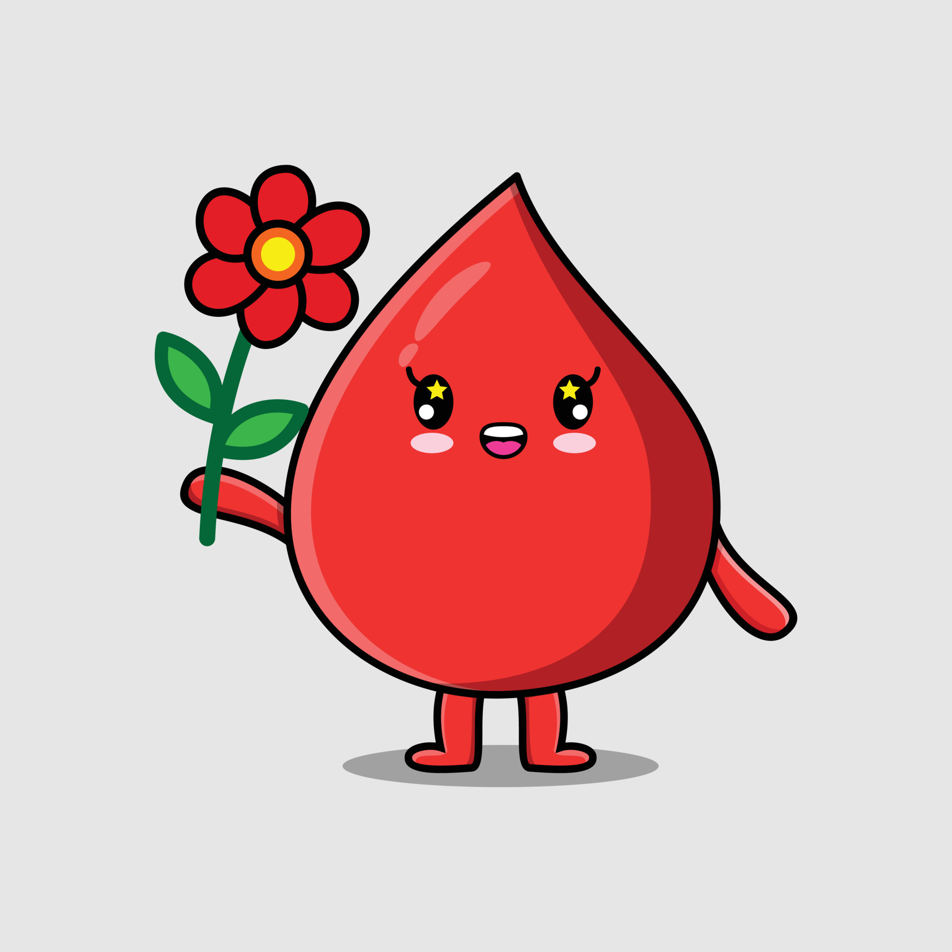 Cute cartoon blood drop holding red flower 9464909 Vector Art at Vecteezy