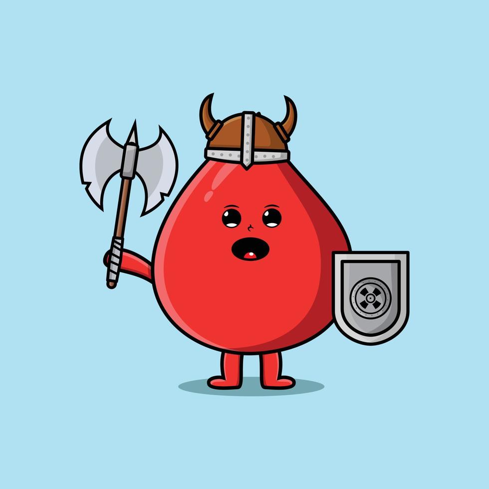 Cute cartoon Blood drop viking pirate holding ax vector