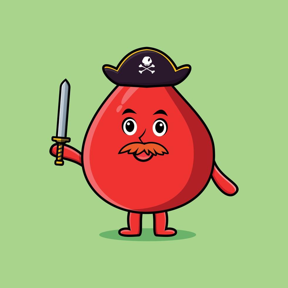 Cute cartoon blood drop pirate holding sword vector