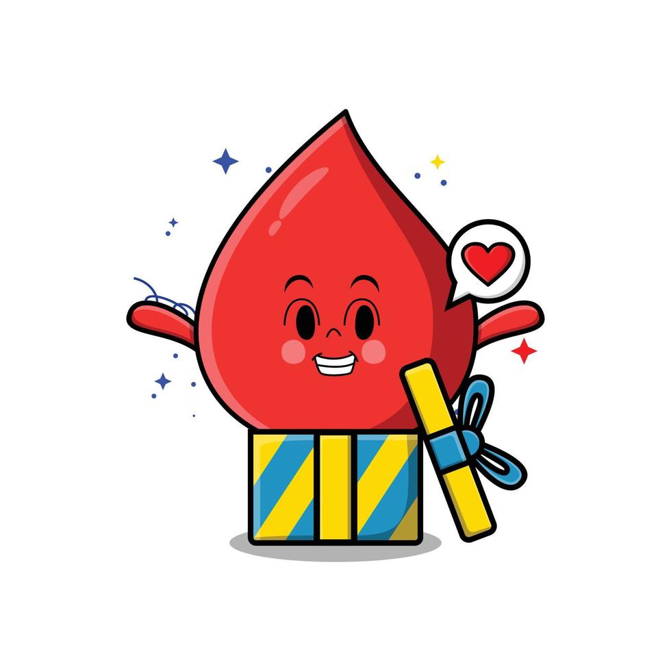 Cute cartoon blood drop out from big gift box vector