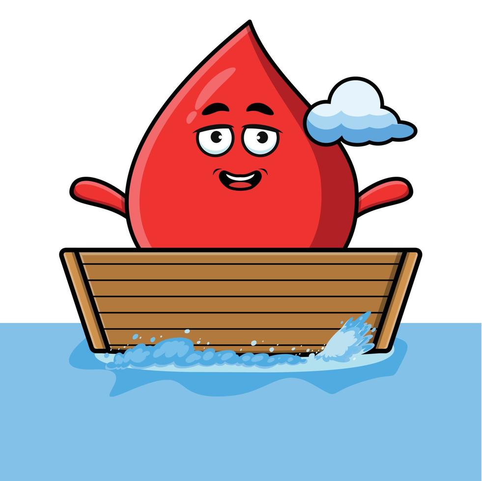 cute cartoon blood drop get on boat illustration vector