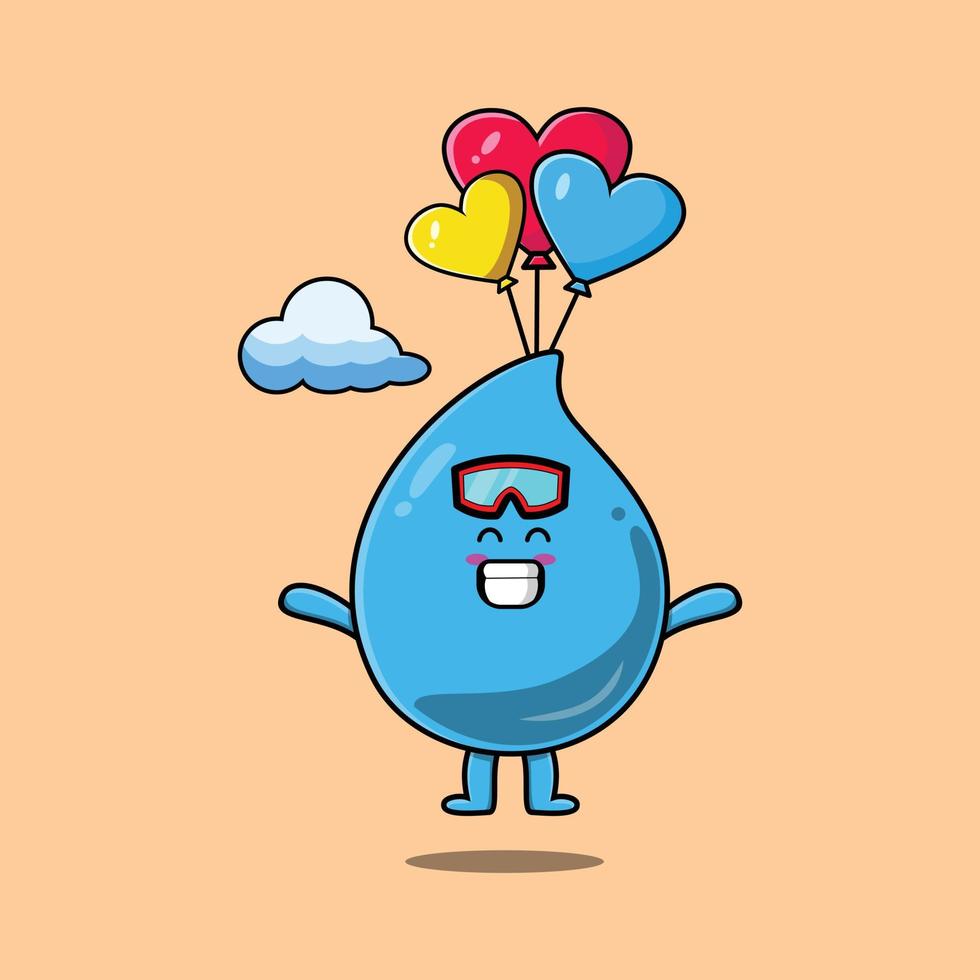 Cute cartoon Water drop is skydiving with balloon vector