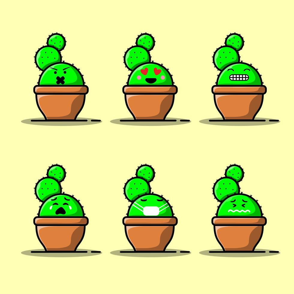 establecer ilustraciones de dibujos animados vectoriales de cactus verde  con emociones. colección de personajes de emociones divertidas para niños.  personajes de fantasia 9465000 Vector en Vecteezy