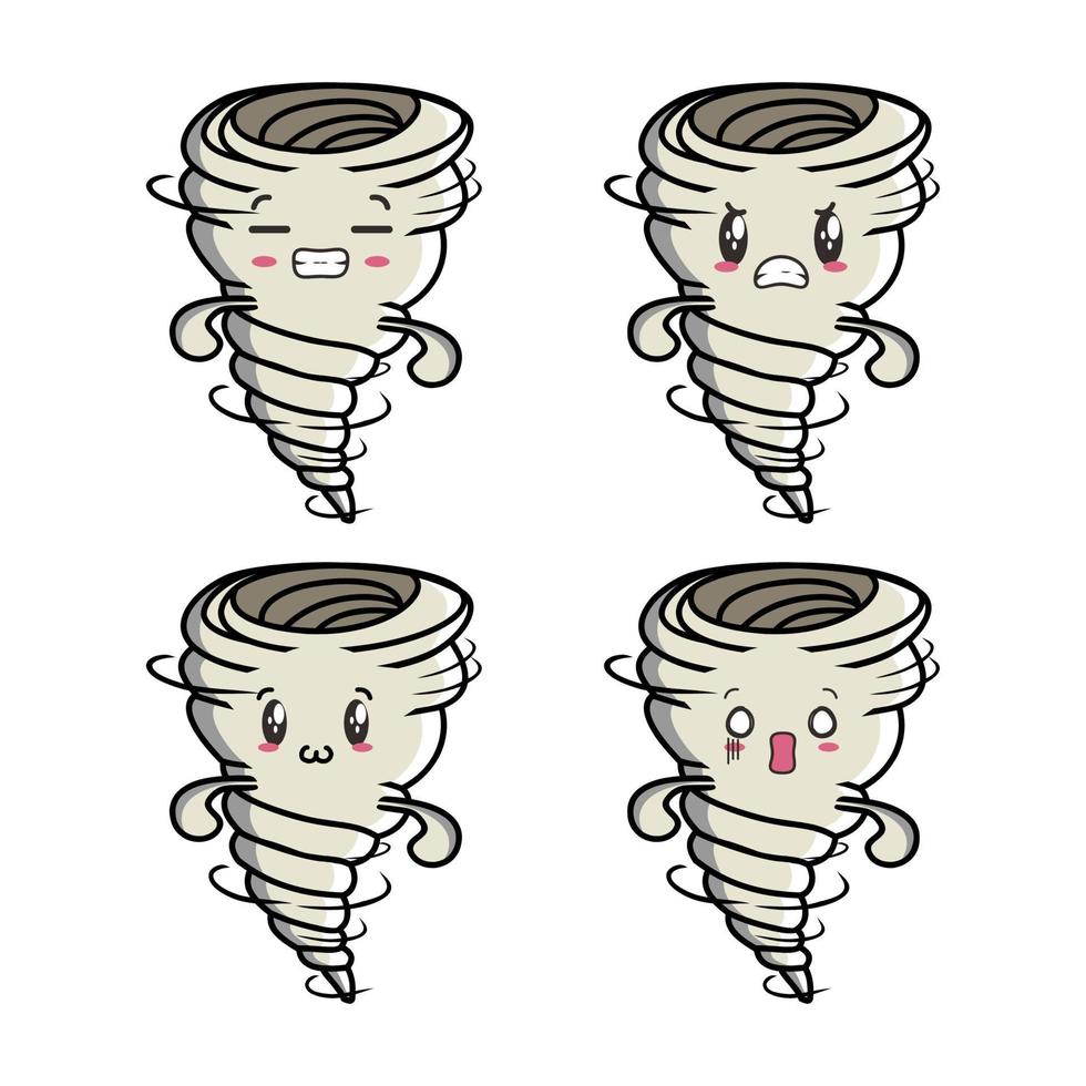 Set Cute Whirlwind tornado icon face expression. whirlwind tornado vector icon on blue background cartoon icon illustration design isolated flat cartoon style