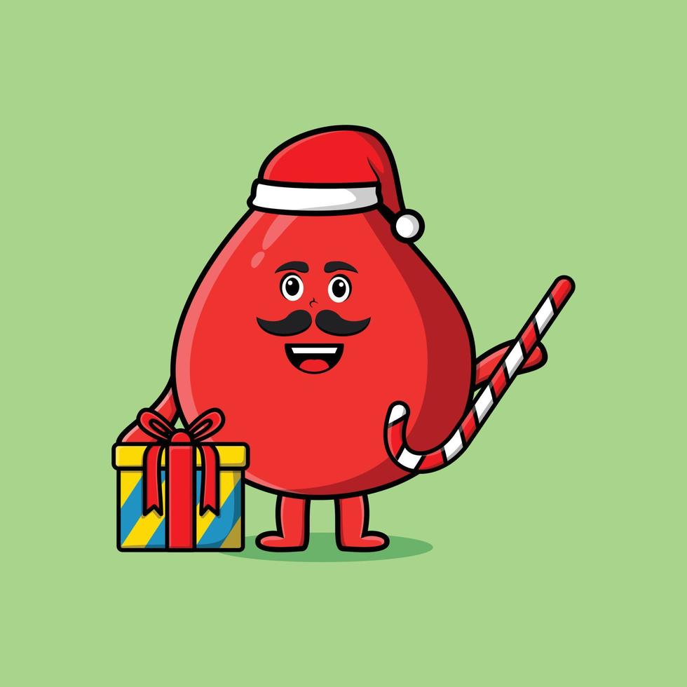 cute cartoon blood drop santa clause candy cane vector