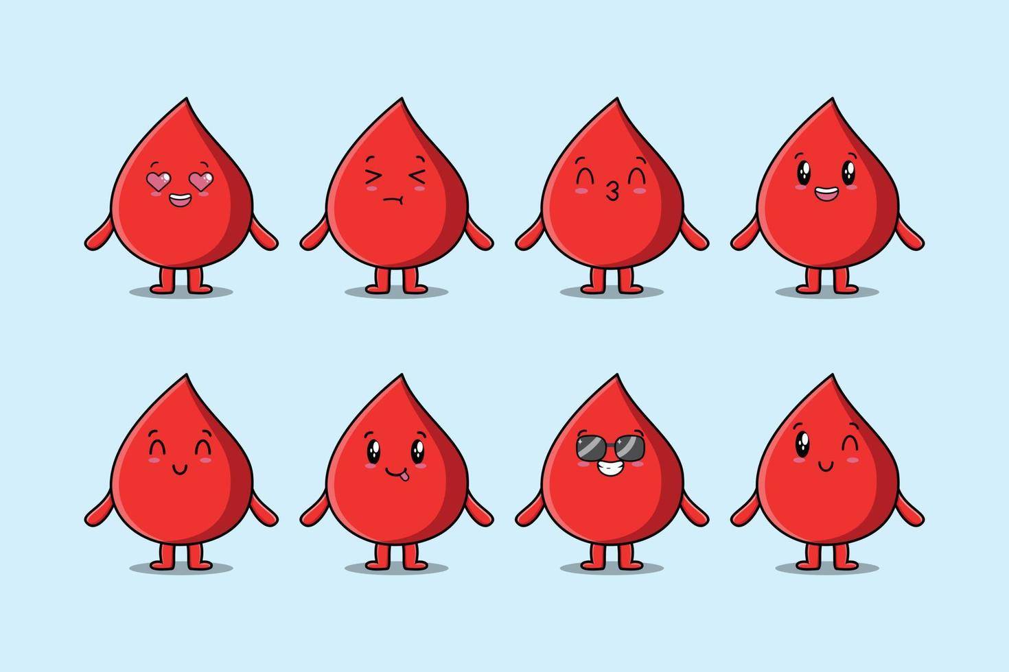 Establecer dibujos animados de gota de sangre kawaii con expresión vector