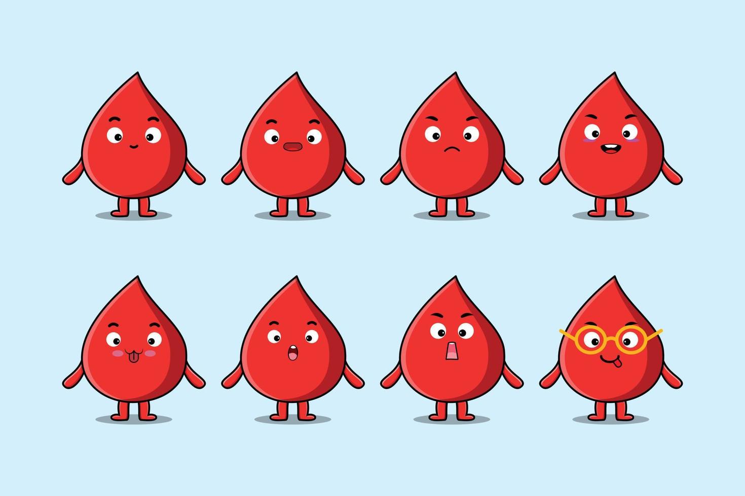 Set kawaii blood drop cartoon with expression vector