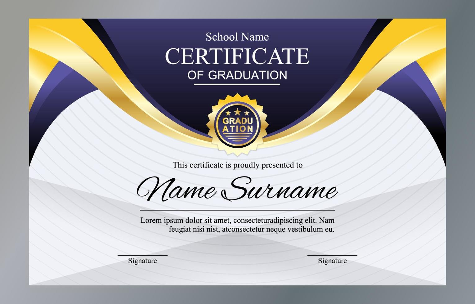 Graduation Certificate Template For School Or University vector