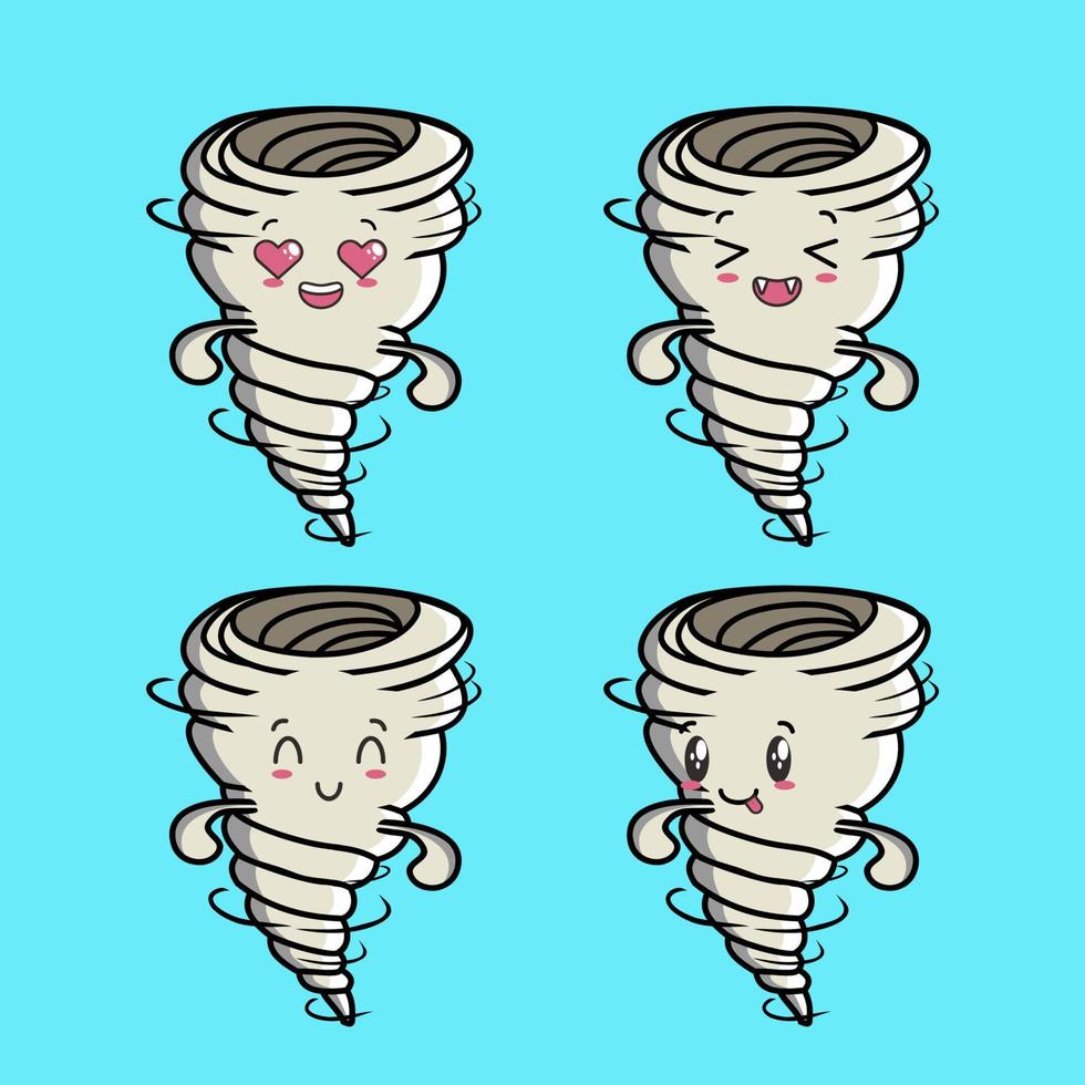 Set Cute Whirlwind tornado icon face expression. whirlwind tornado vector icon on blue background cartoon icon illustration design isolated flat cartoon style