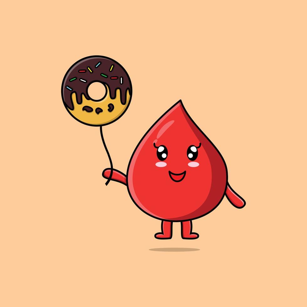 Linda gota de sangre de dibujos animados flotando con donuts vector