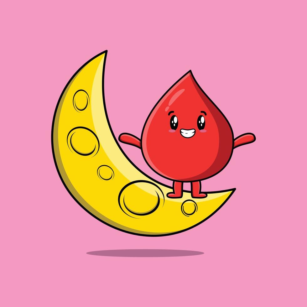 Cute cartoon Blood drop standing on crescent moon vector