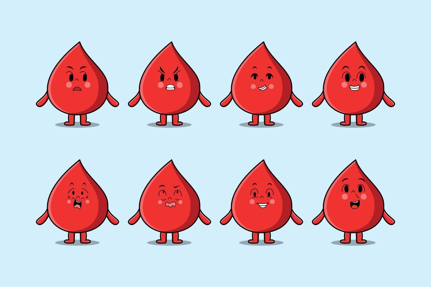 Set kawaii blood drop cartoon with expression vector