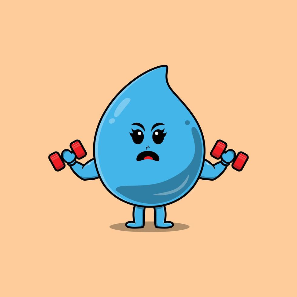 Cute cartoon water drop is fitness with barbell vector