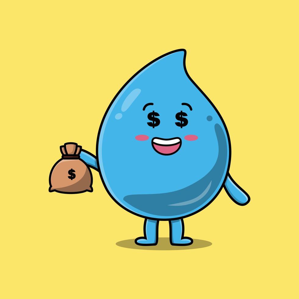 Cute cartoon Crazy rich water drop with money bag vector