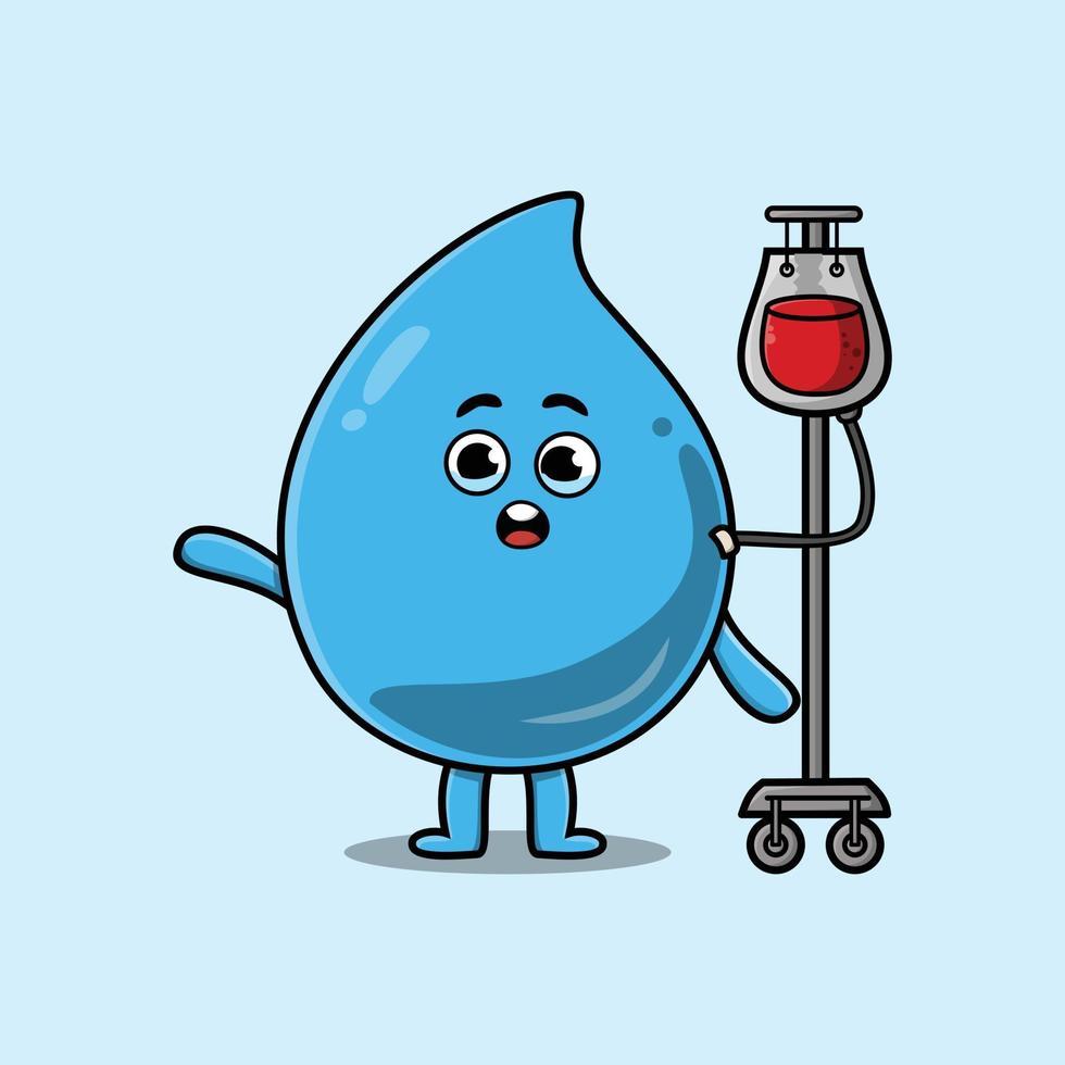 Cute cartoon water drop having blood transfusion vector