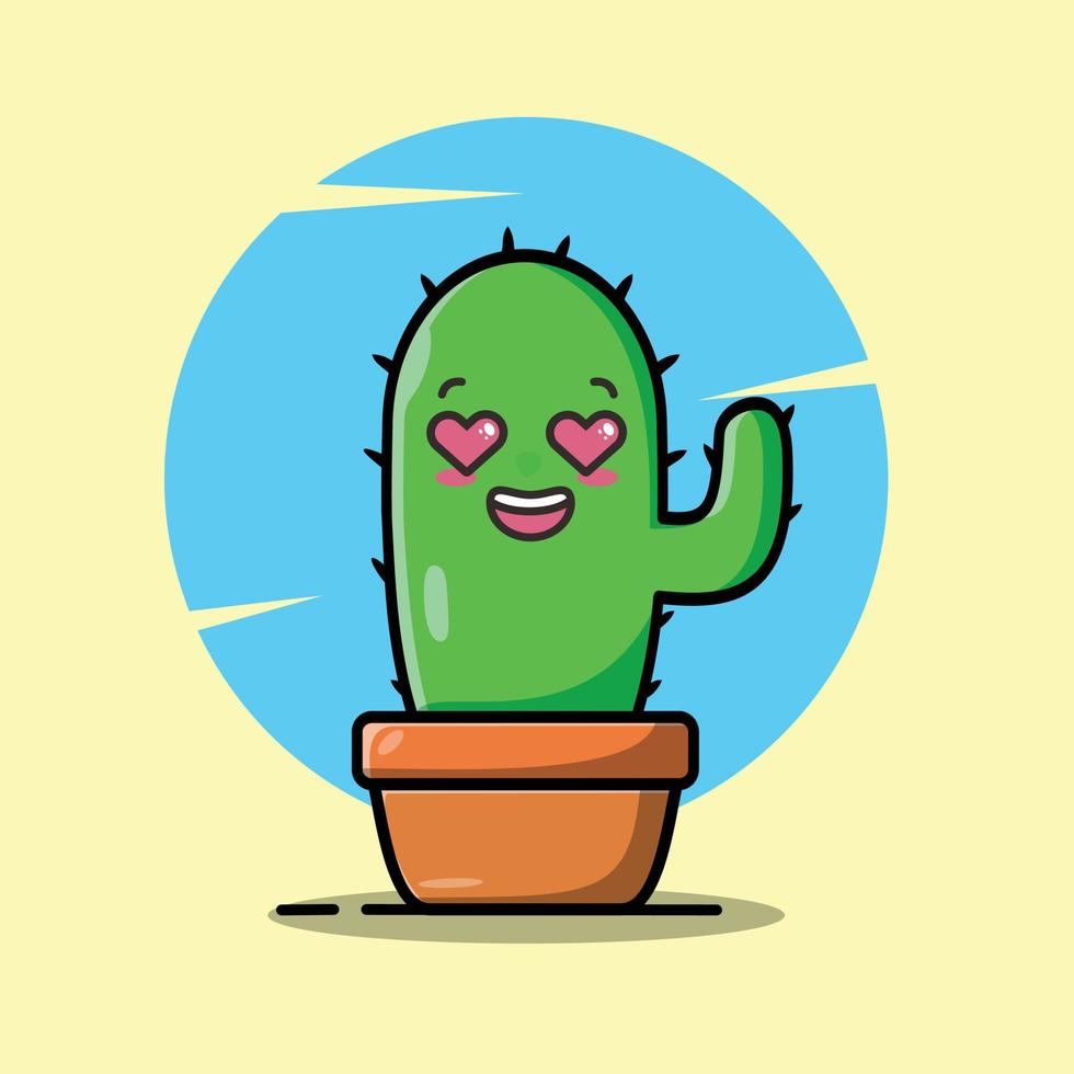 Set Vector cartoon illustrations of green cactus with emotions. Funny emotions character collection for kids. Fantasy characters.