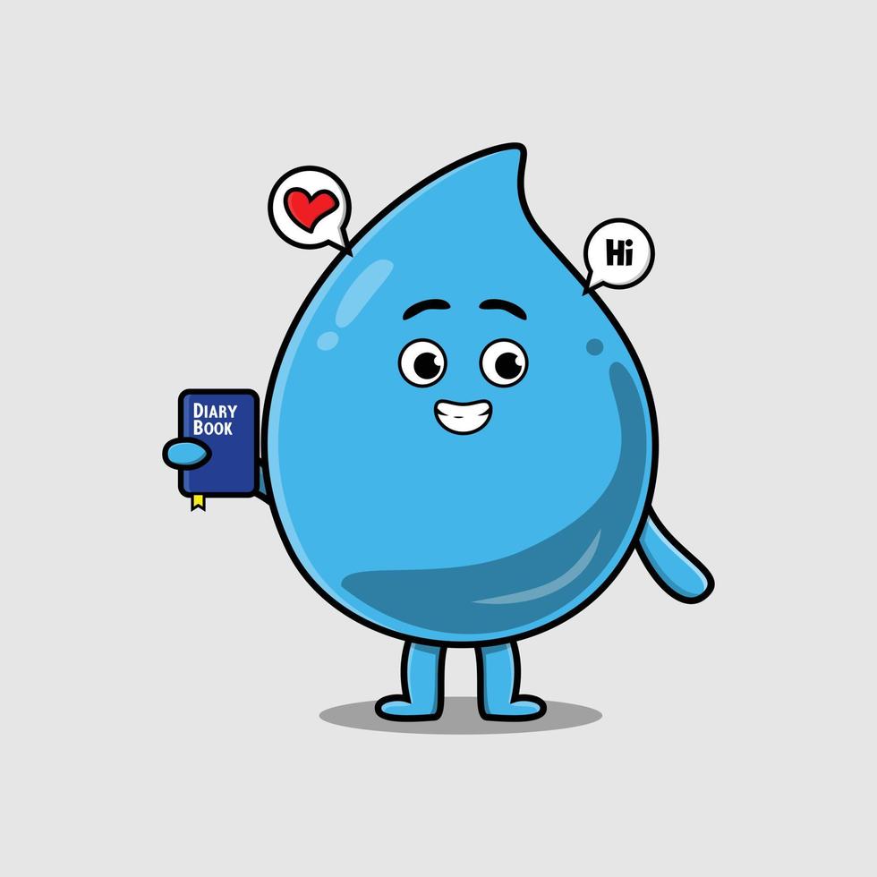 Cute cartoon water drop character hold diary book vector