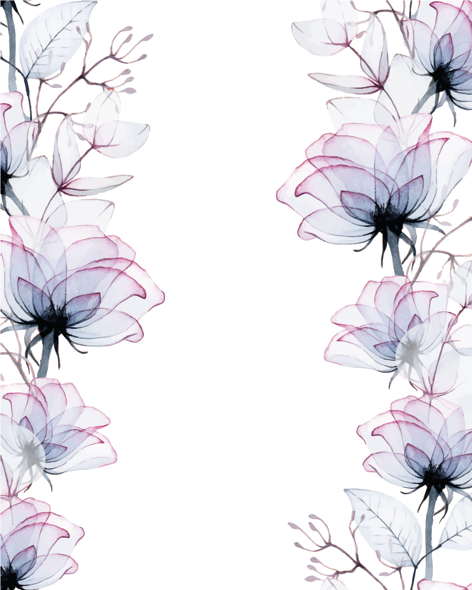 Seamless Pattern Watercolor Transparent Flowers Transparent