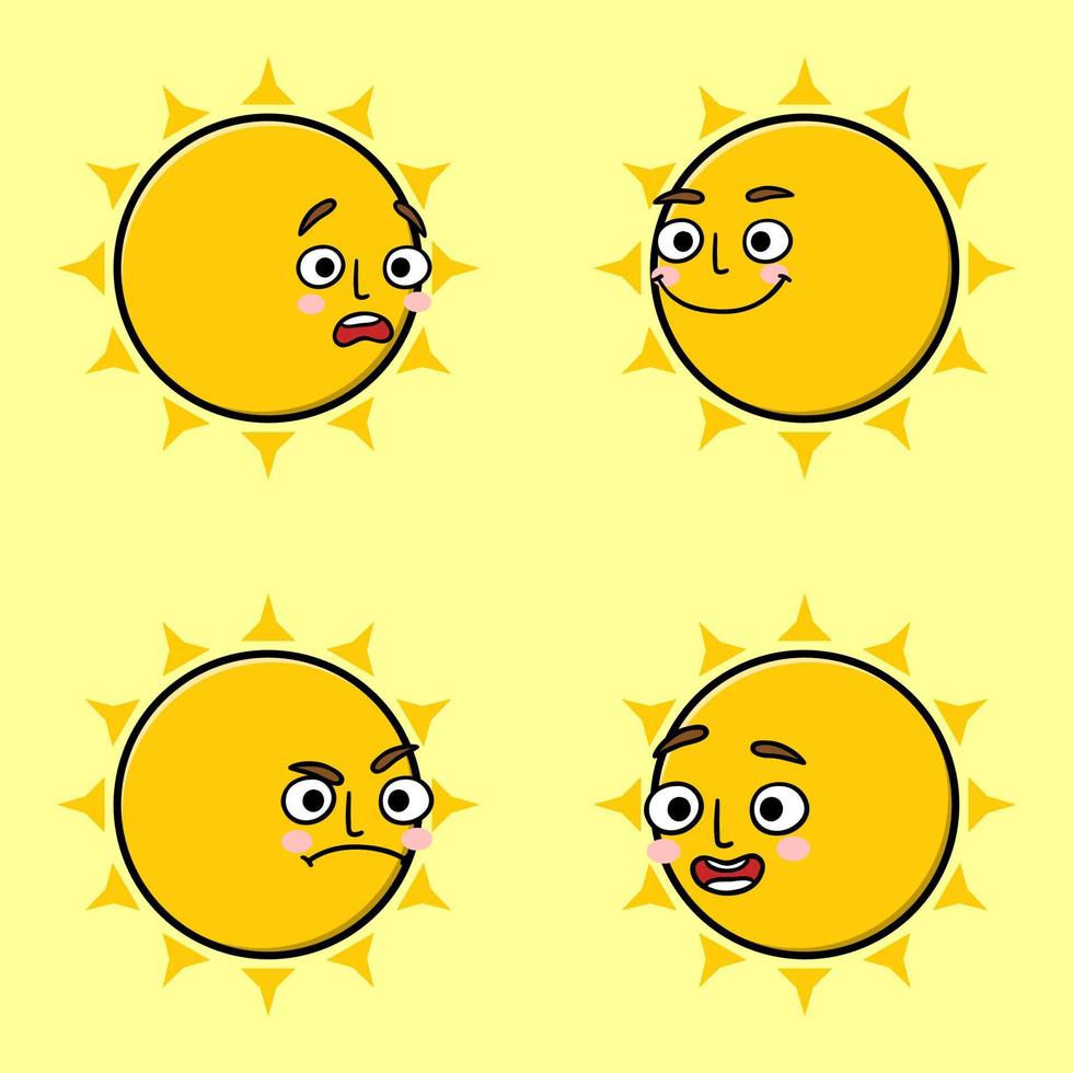 conjunto colección lindo sol emoticon dibujos animados icono ilustración diseño aislado plano dibujos animados estilo vector