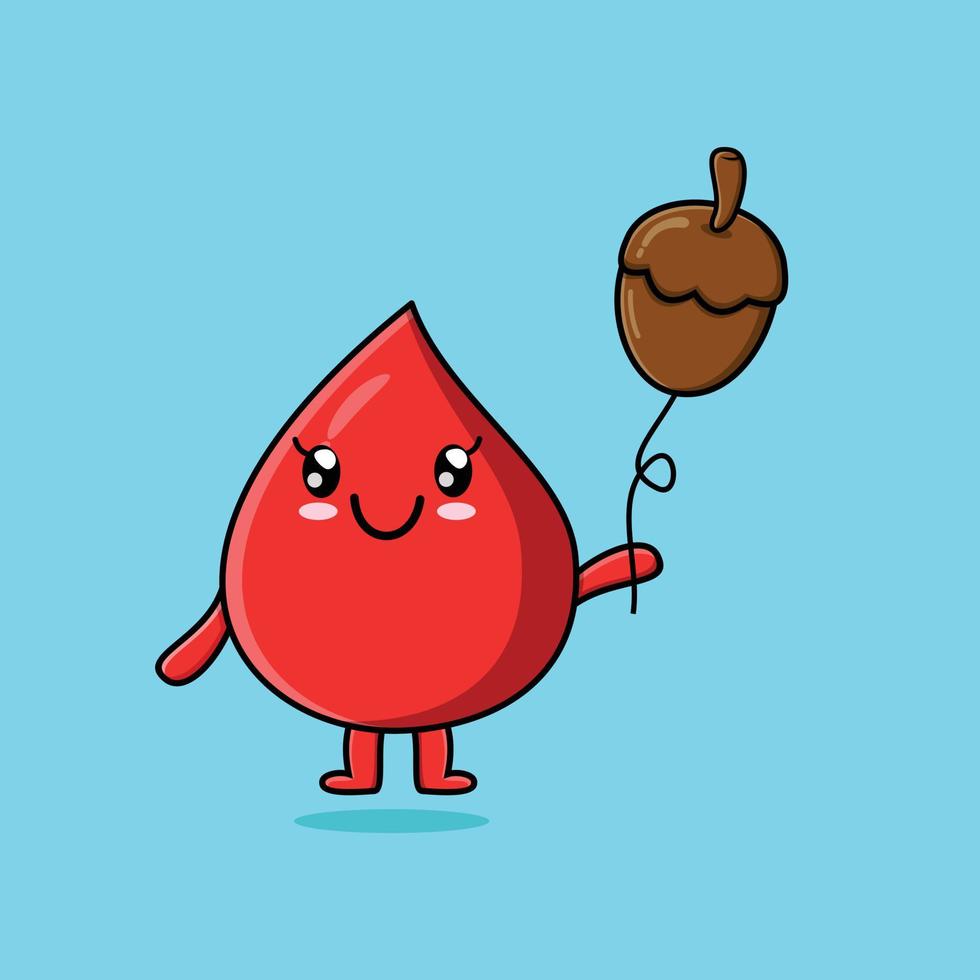 gota de sangre de dibujos animados lindo flotando con bellota vector