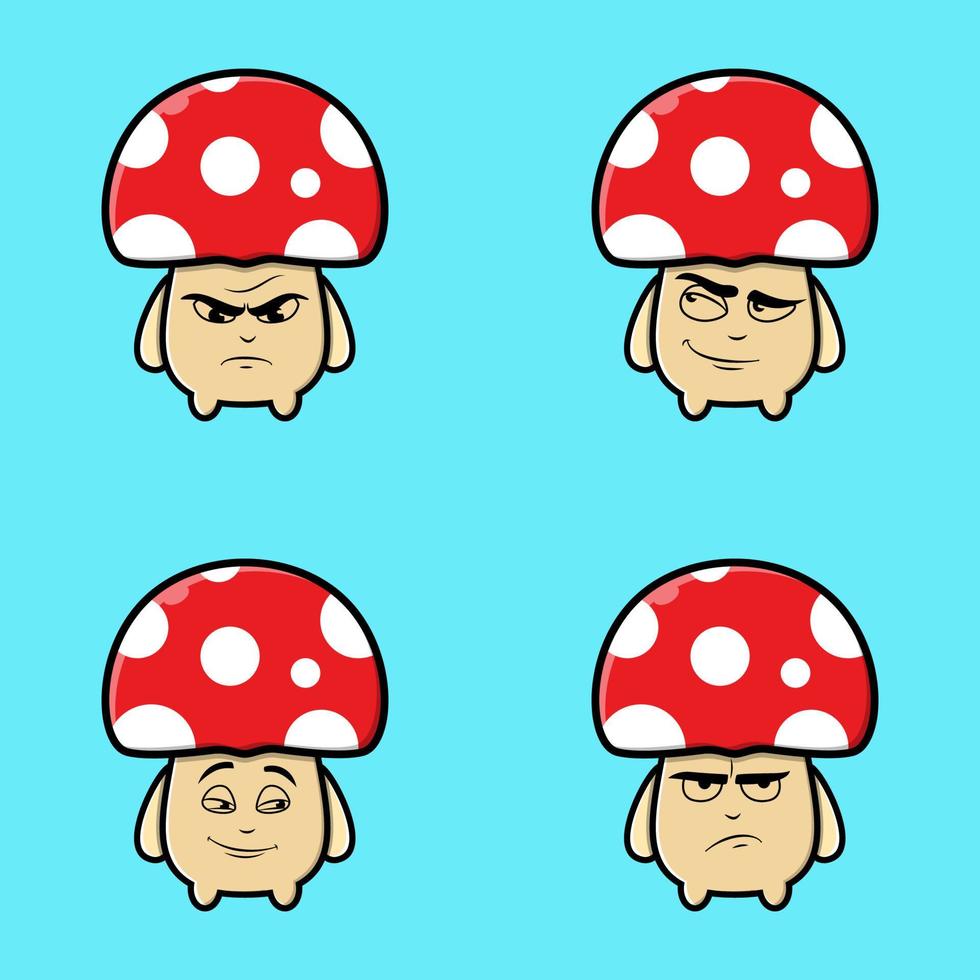 Set Cute mushroom icon face expression. mushroom vector icon on blue background cartoon icon illustration design isolated flat cartoon style