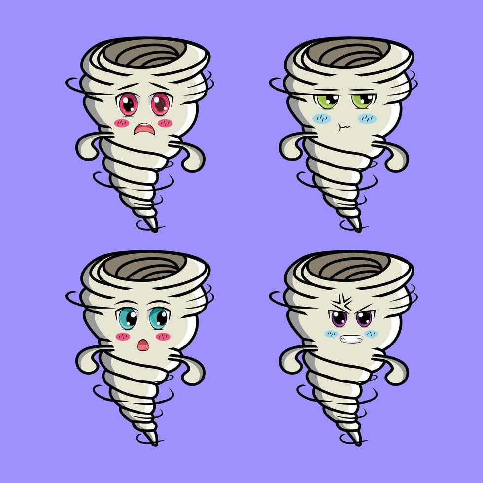 Set Cute Whirlwind tornado icon face expression. whirlwind tornado vector icon on blue background cartoon icon illustration design isolated flat cartoon style