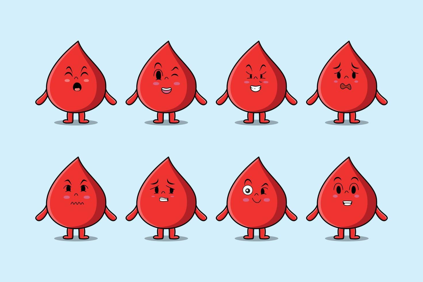 Establecer dibujos animados de gota de sangre kawaii con expresión vector