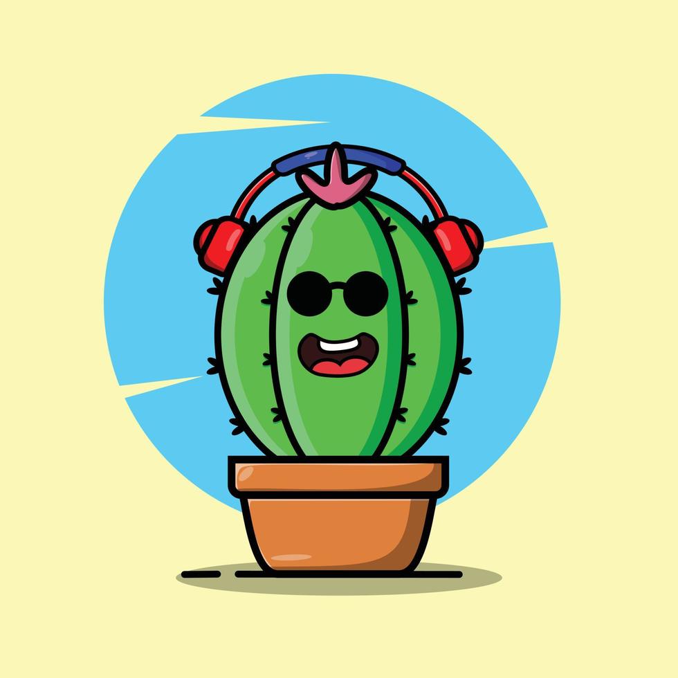 Set Vector cartoon illustrations of green cactus with emotions. Funny emotions character collection for kids. Fantasy characters.