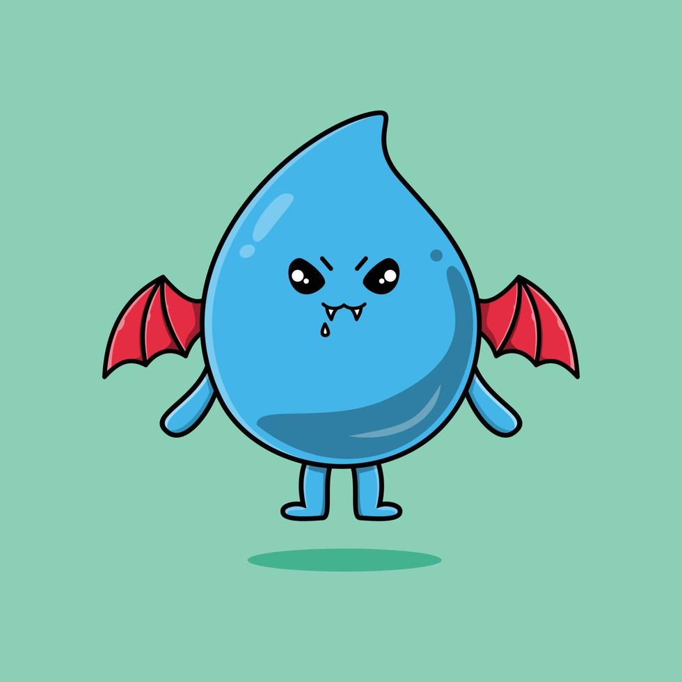 Cute mascot cartoon Water drop dracula with wings vector