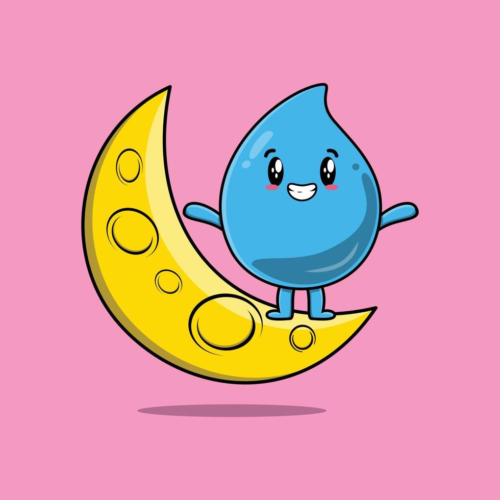 Cute cartoon Water drop standing on crescent moon vector