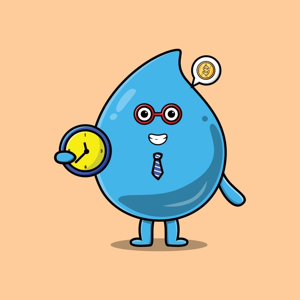 Cute cartoon water drop character holding clock vector