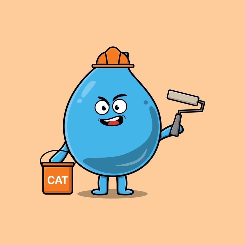 Cute cartoon water drop as a builder painting vector