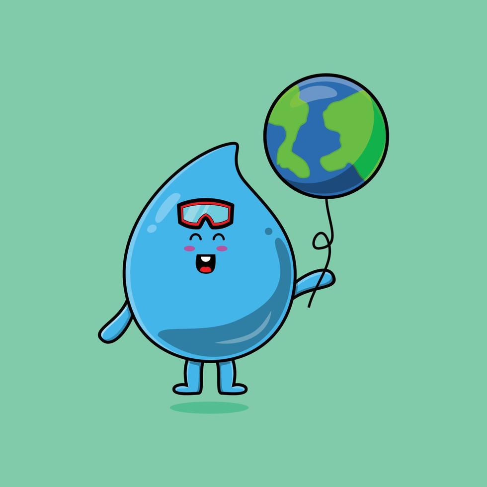gota de agua de dibujos animados flotando con globo del mundo 9465266  Vector en Vecteezy