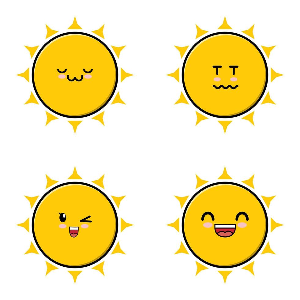 conjunto colección lindo sol emoticon dibujos animados icono ilustración diseño aislado plano dibujos animados estilo vector