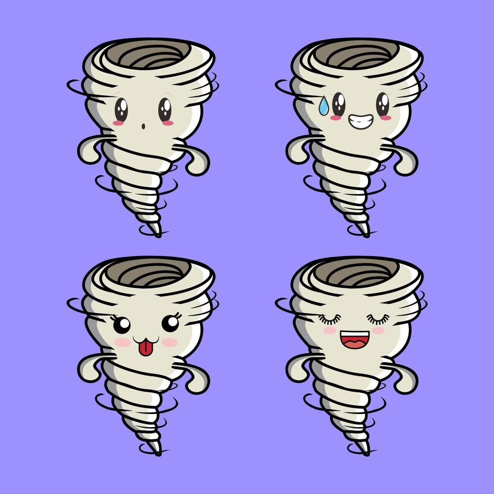 Set Cute Whirlwind tornado icon face expression. whirlwind tornado vector icon on blue background cartoon icon illustration design isolated flat cartoon style